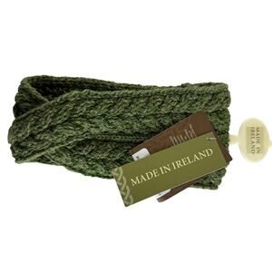 Aran Sweater Market Green Crossover Headband Super Soft Merino Cable Knit NEW